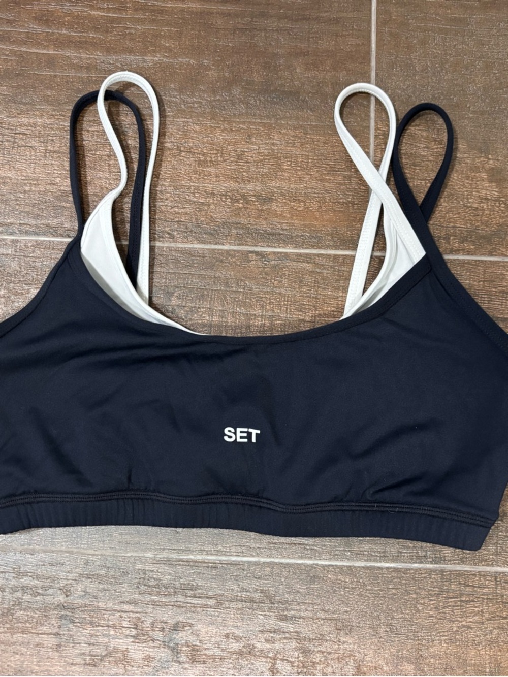 SET Active Black Crop Bralette with White Straps